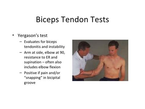 test for longhead tendon tear|yergason test biceps tendonitis.